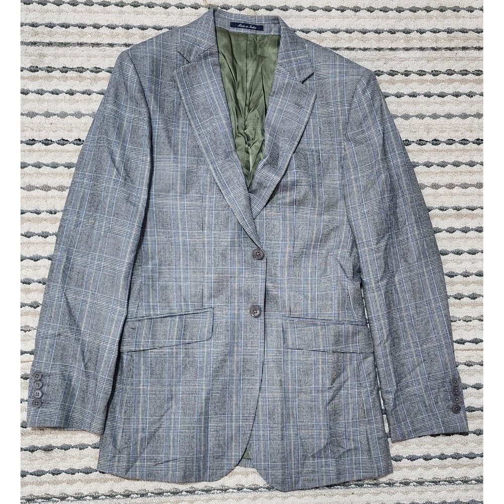 Charles Tyrwhitt Men's Grey Plaid Wool 2 Button Slim Fit Sports Coat Size 38 R